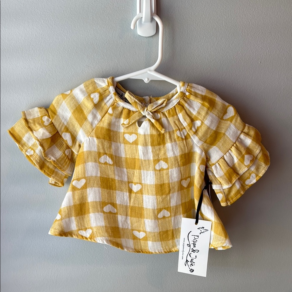 NWT Pippa & Julie Yellow‎ Heart Baby Blouse